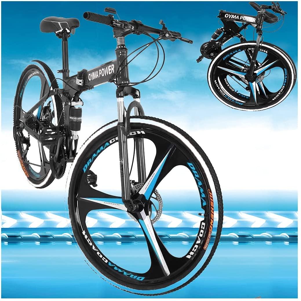 Micozy Mountain Bike 26 inch Mountain Bike Folding Bike Folding Bikes for Adults Foldable Bike Full Suspension Mountain Bike Unisex, 21 Speed 3 Spoke Magnesium Wheels, Fits 5'3''-6'1'', US in Stock