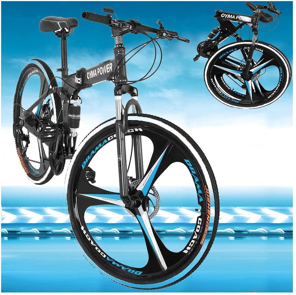 Micozy 26 inch Mountain Bike Mountain Bike Folding Bike Folding Bikes for Adults Foldable Bike Full Suspension Mountain Bike Unisex, 21 Speed 3 Spoke Magnesium Wheels, Fits 5'3''-6'1'', US in Stock