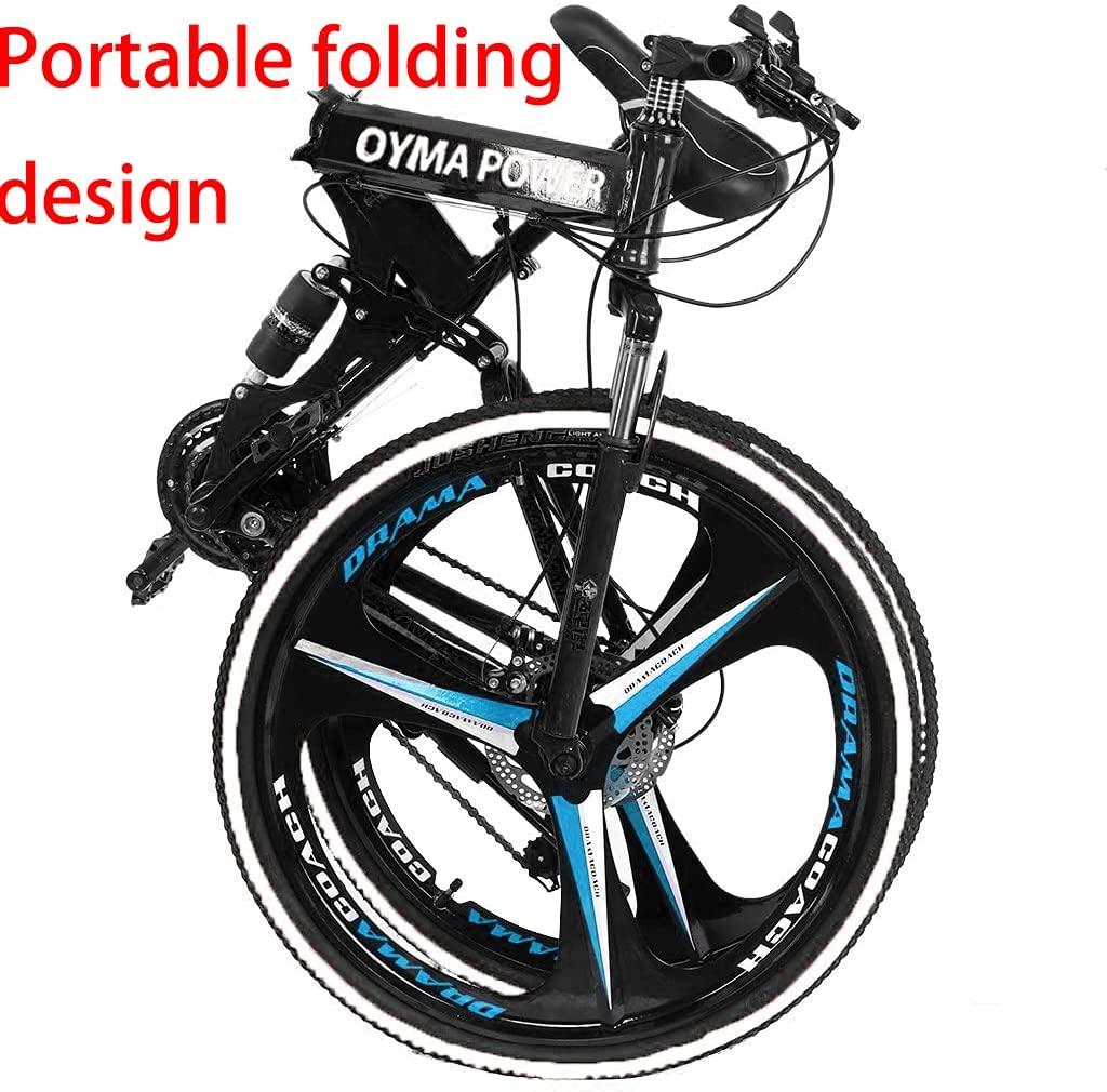 Micozy 26 inch Mountain Bike Mountain Bike Folding Bike Folding Bikes for Adults Foldable Bike Full Suspension Mountain Bike Unisex, 21 Speed 3 Spoke Magnesium Wheels, Fits 5'3''-6'1'', US in Stock