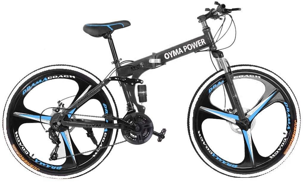 Micozy Mountain Bike 26 inch Mountain Bike Folding Bike Folding Bikes for Adults Foldable Bike Full Suspension Mountain Bike Unisex, 21 Speed 3 Spoke Magnesium Wheels, Fits 5'3''-6'1'', US in Stock