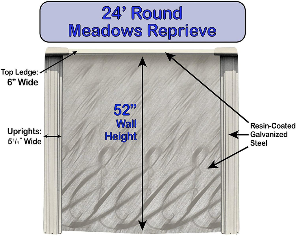 Lake Effect Meadows Reprieve 24' Round Above Ground Swimming Pool | 52" Height | Resin Protected Steel Sided Walls | 25 Gauge Overlap Liner & Skimmer