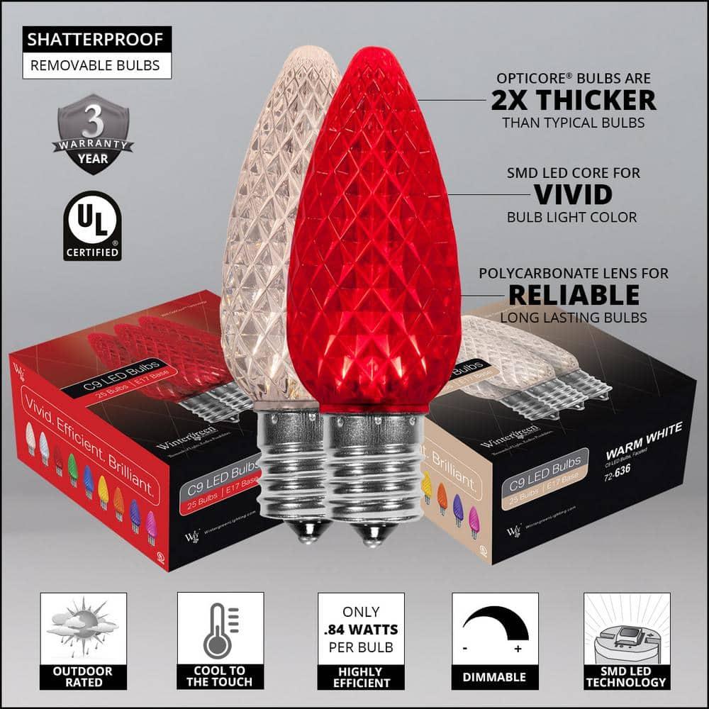 OptiCore 49 ft. 50-Light LED Red and Warm White Faceted C9 String Light Set