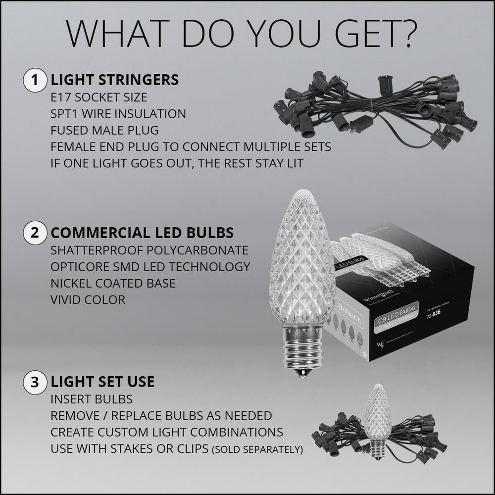 OptiCore 49 ft. 50-Light LED Red and Warm White Faceted C9 String Light Set