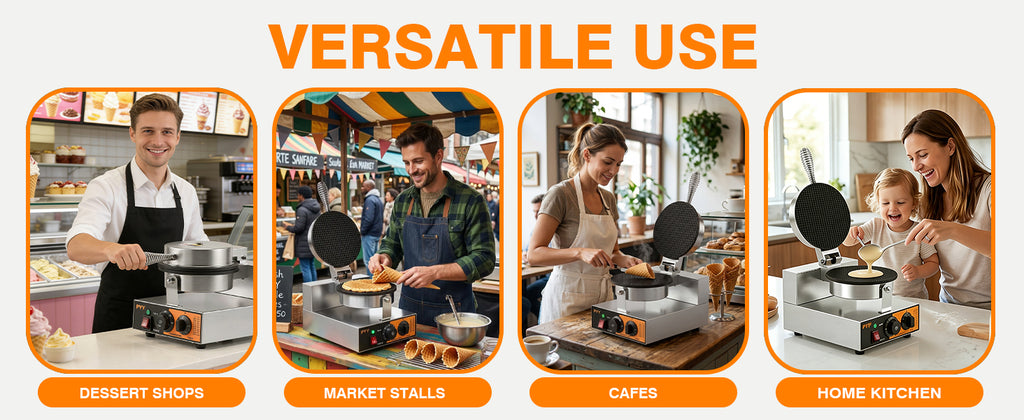 Commercial Waffle Cone Maker Machine, 1200W Ice Cream Cone Maker with Nonstick Plates, Adjustable Temperature & Timer,  Steel Electric Waffle Cone Baker for Ice Cream Shops, Cafes & Home