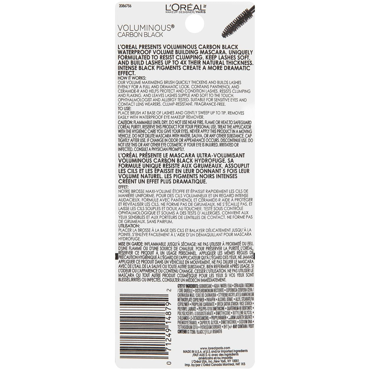 L'Oréal Paris Makeup Voluminous Original Volume Building Waterproof Mascara, Carbon Black, 0.23 Fl Oz