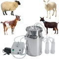 lqqsd milking machine for goats cows, pulsation vacuum pump milker, 14l durable electric cow milking machine vacuum pump stainless steel milker double head milking supplies w/stainless steel bucket