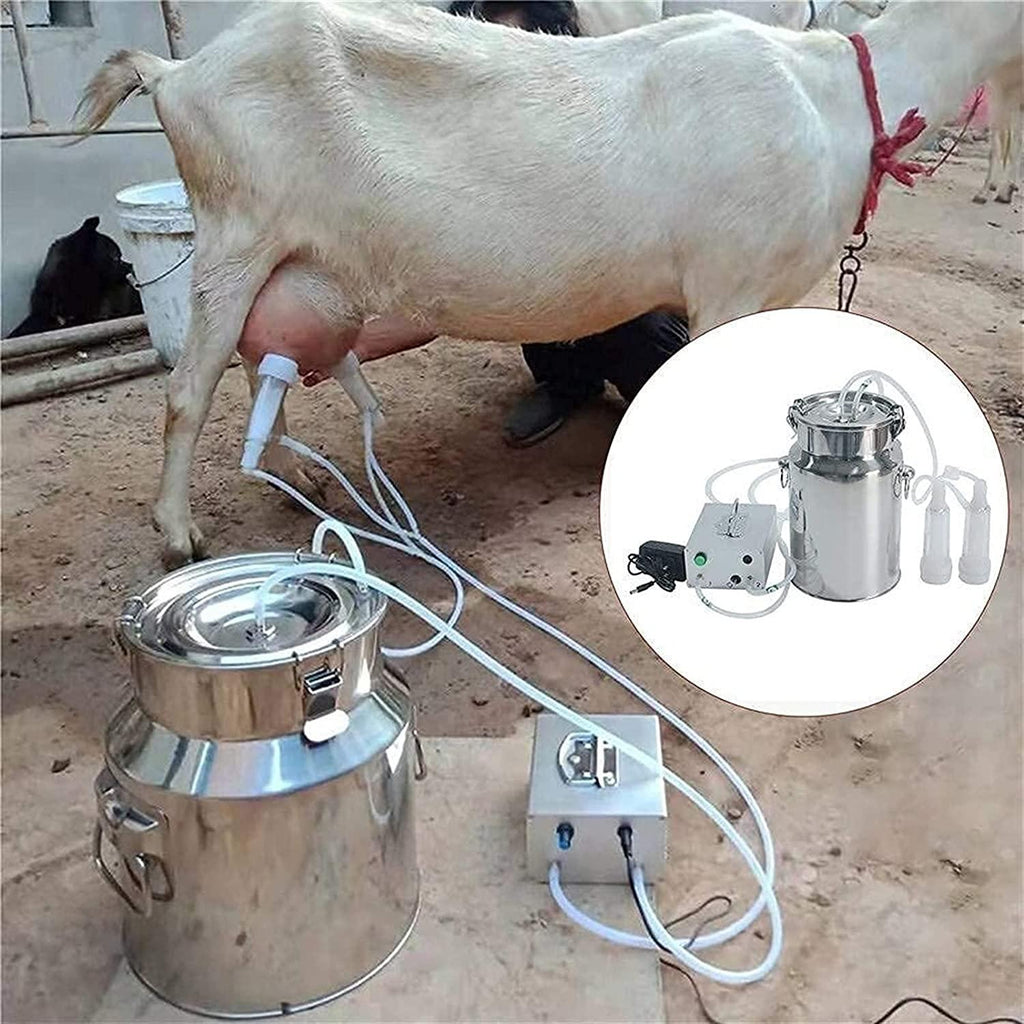 goat/ cow milking machine pump milker machine auto-stop device, pulsation vacuum pump milker, automatic portable livestock milking equipment with stainless steel food grade bucket for livestock farm
