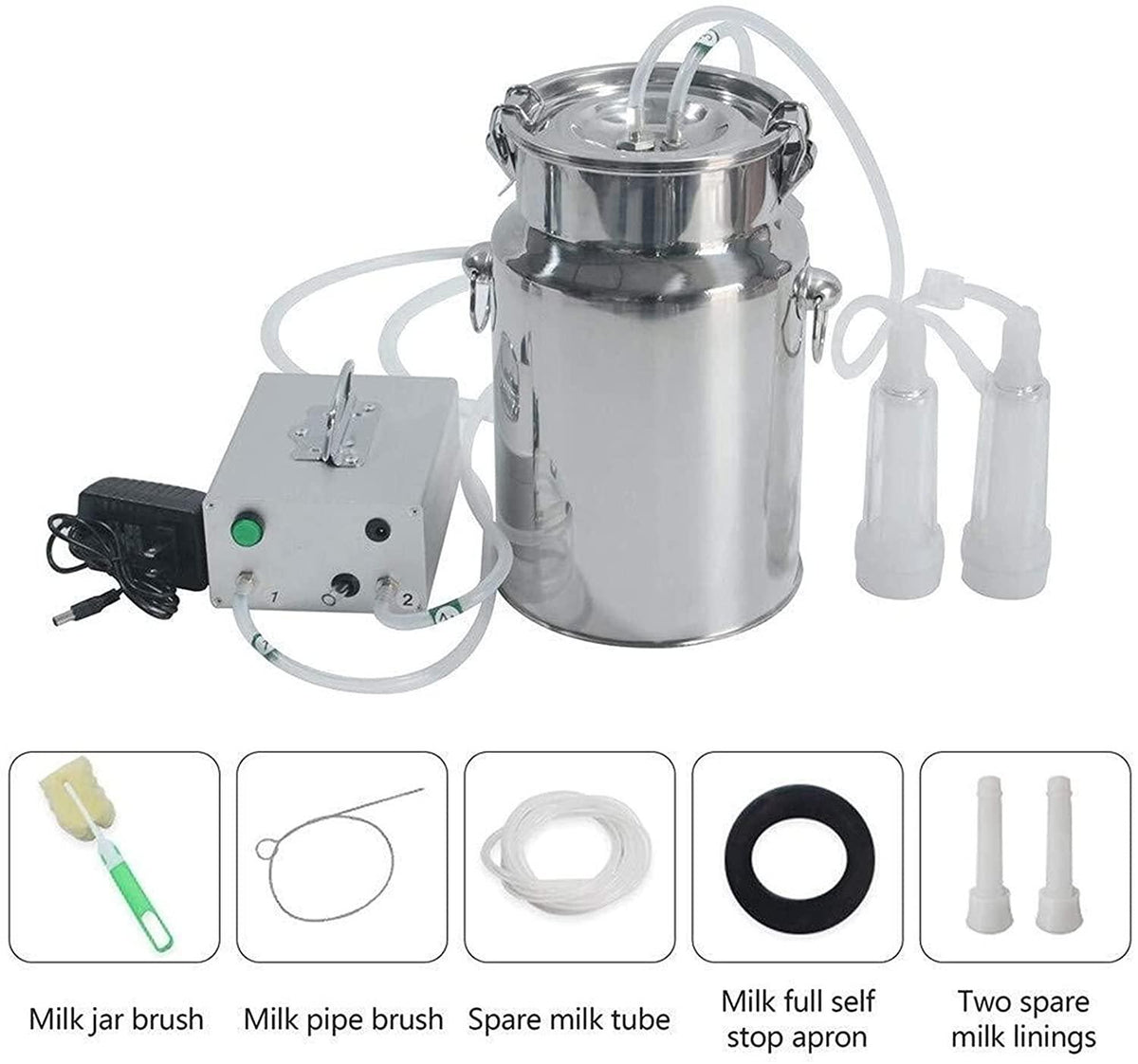 goat/ cow milking machine pump milker machine auto-stop device, pulsation vacuum pump milker, automatic portable livestock milking equipment with stainless steel food grade bucket for livestock farm