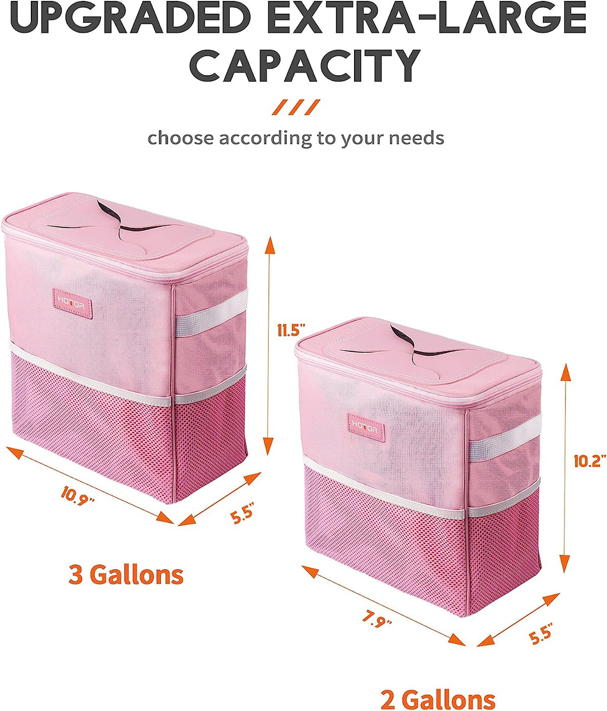 HOTOR Car Trash Can, 3-Gallon Ultra-Large Car Garbage Can, 100% Leakproof &amp; Waterproof Trash Can for Car, Multipurpose Car Trash Bin with Adjustable Straps, Magnetic Buckles, Mesh Pockets (Pink)