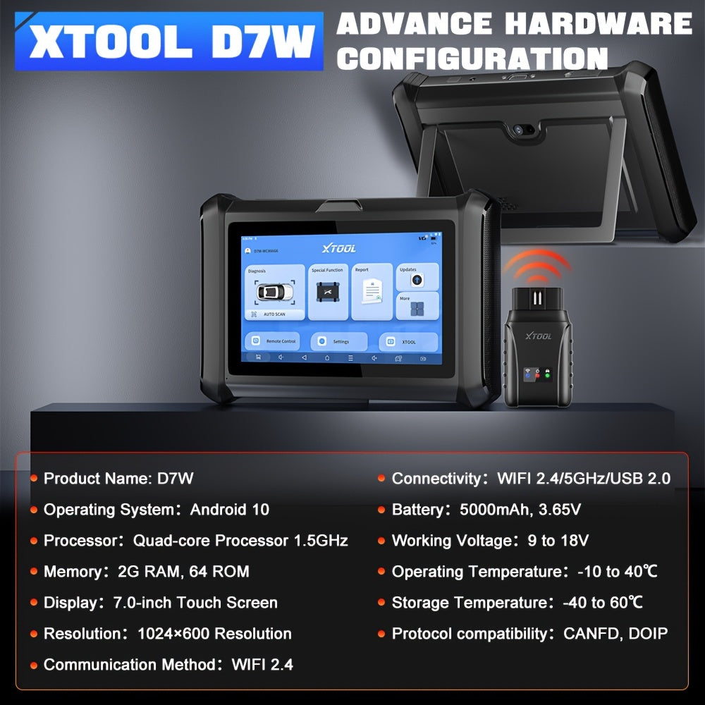 XTOOL D7W Wireless All System Car Bidirectional Scanner,  3Year Updates, ECU Coding, CAN FD&DoIP, 36+ Resets, Key Programming, Crank Sensor Relearn