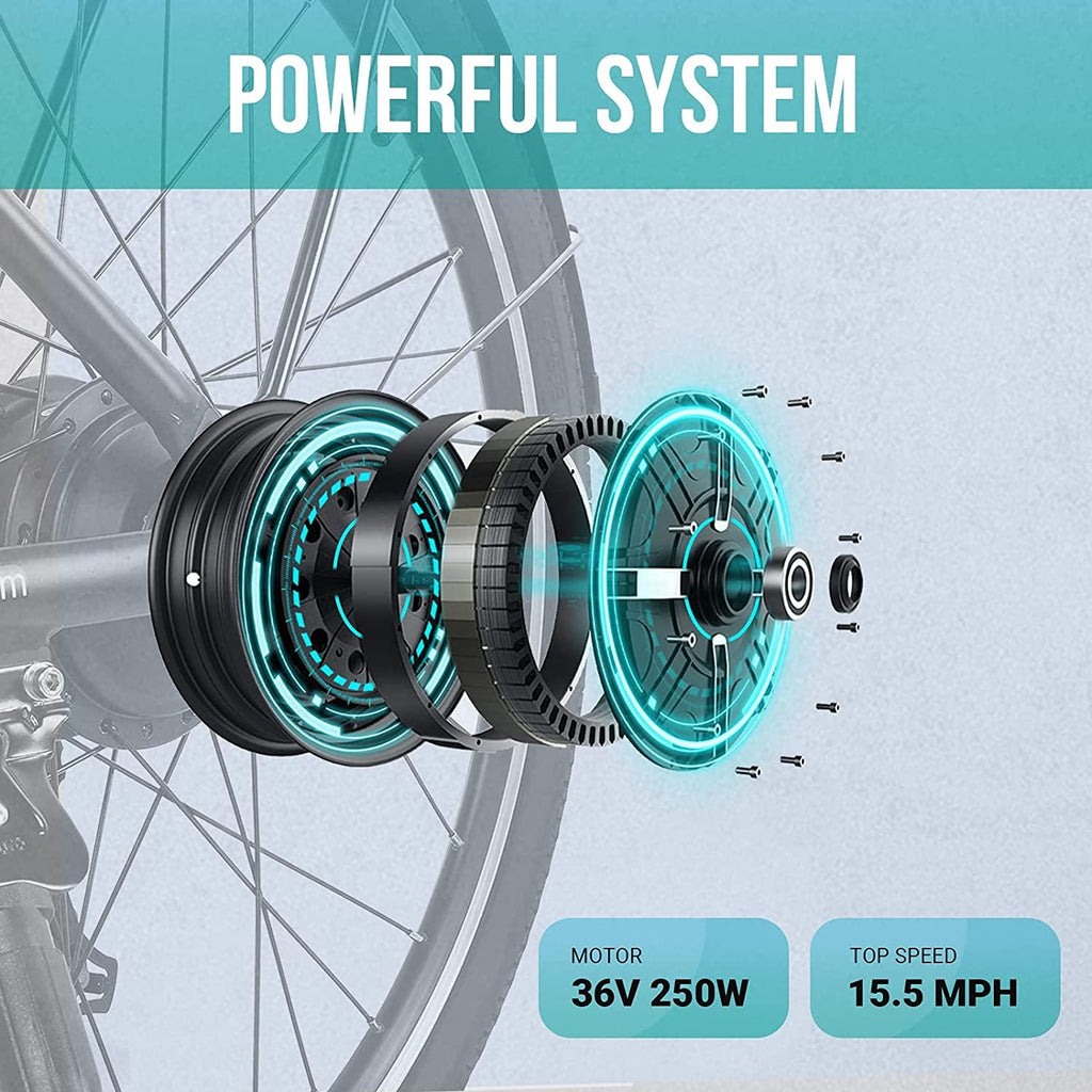 Macwheel 26" Electric Bike, Removable 36V/10Ah Lithium-ion Battery, Max Speed 15.5MPH,  6/7-Speed Gear Electric Commuter Bike with Throttle &amp; Pedal Assist