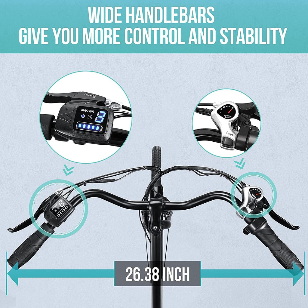 Macwheel 26" Electric Bike, Removable 36V/10Ah Lithium-ion Battery, Max Speed 15.5MPH,  6/7-Speed Gear Electric Commuter Bike with Throttle &amp; Pedal Assist