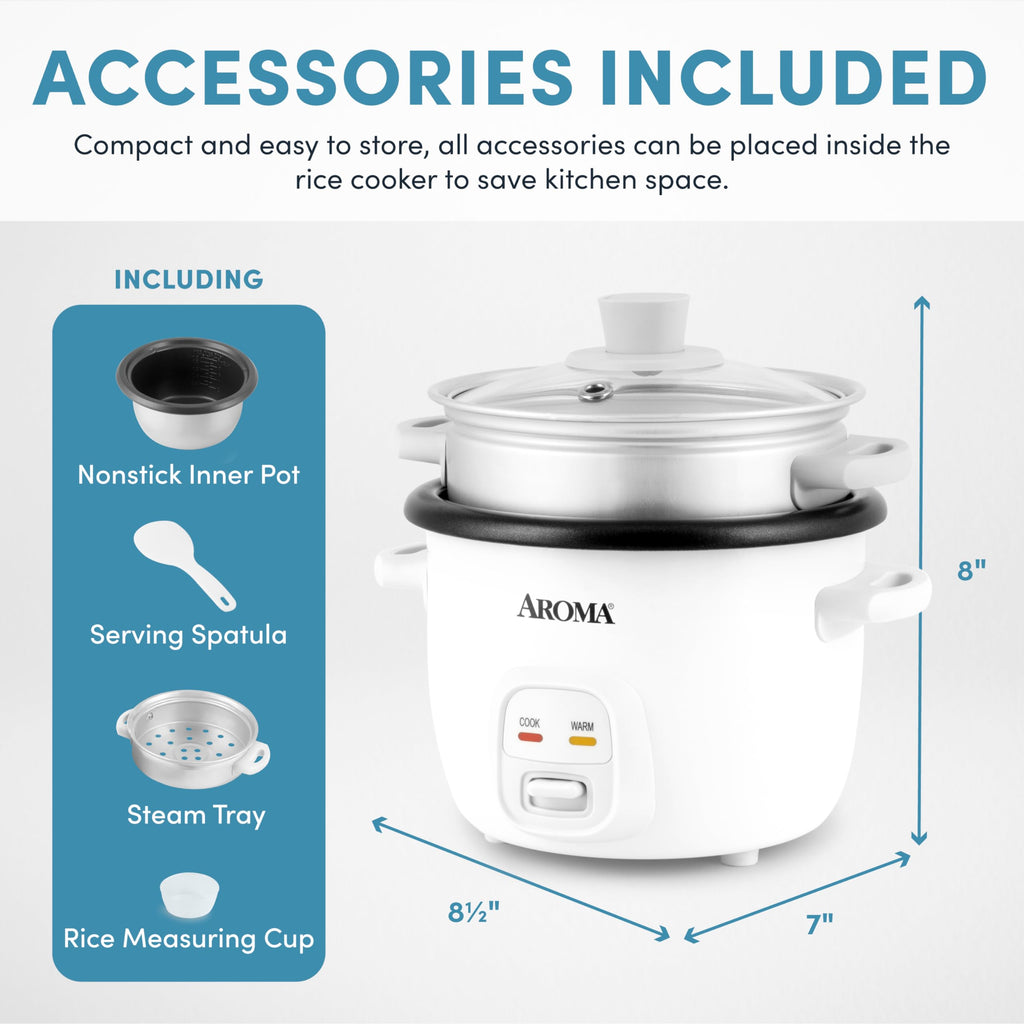 Rice Cooker, 2-Cup (Uncooked) / 4-Cup (Cooked), Steamer, Grain Cooker, Soup Maker, Oatmeal Cooker, Auto Keep Warm, 1 Qt, White, ARC-302-1NG