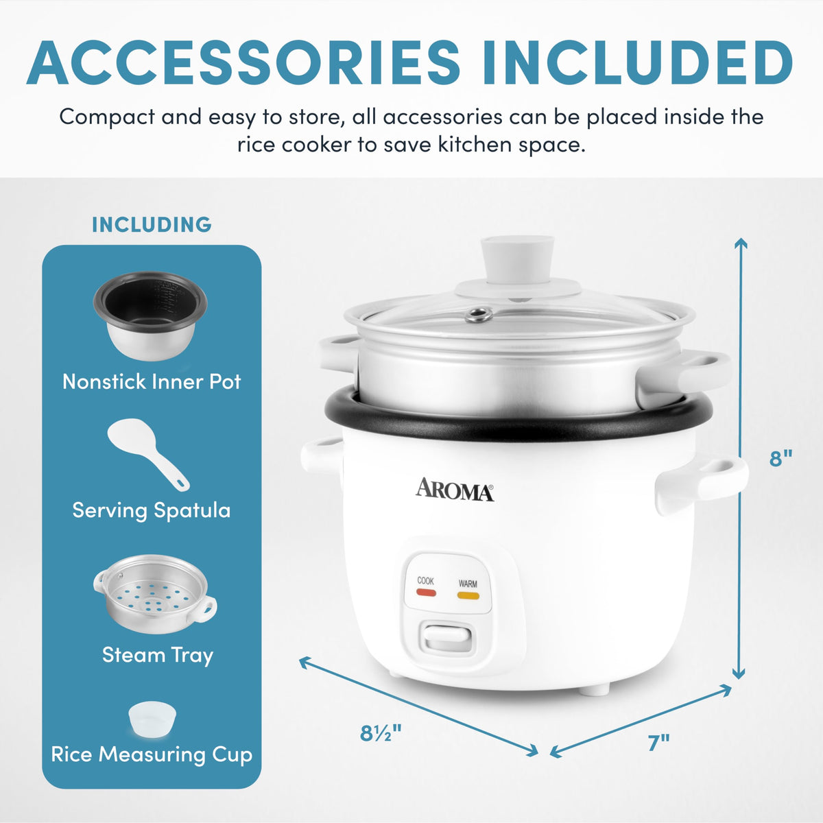 Rice Cooker, 2-Cup (Uncooked) / 4-Cup (Cooked), Steamer, Grain Cooker, Soup Maker, Oatmeal Cooker, Auto Keep Warm, 1 Qt, White, ARC-302-1NG