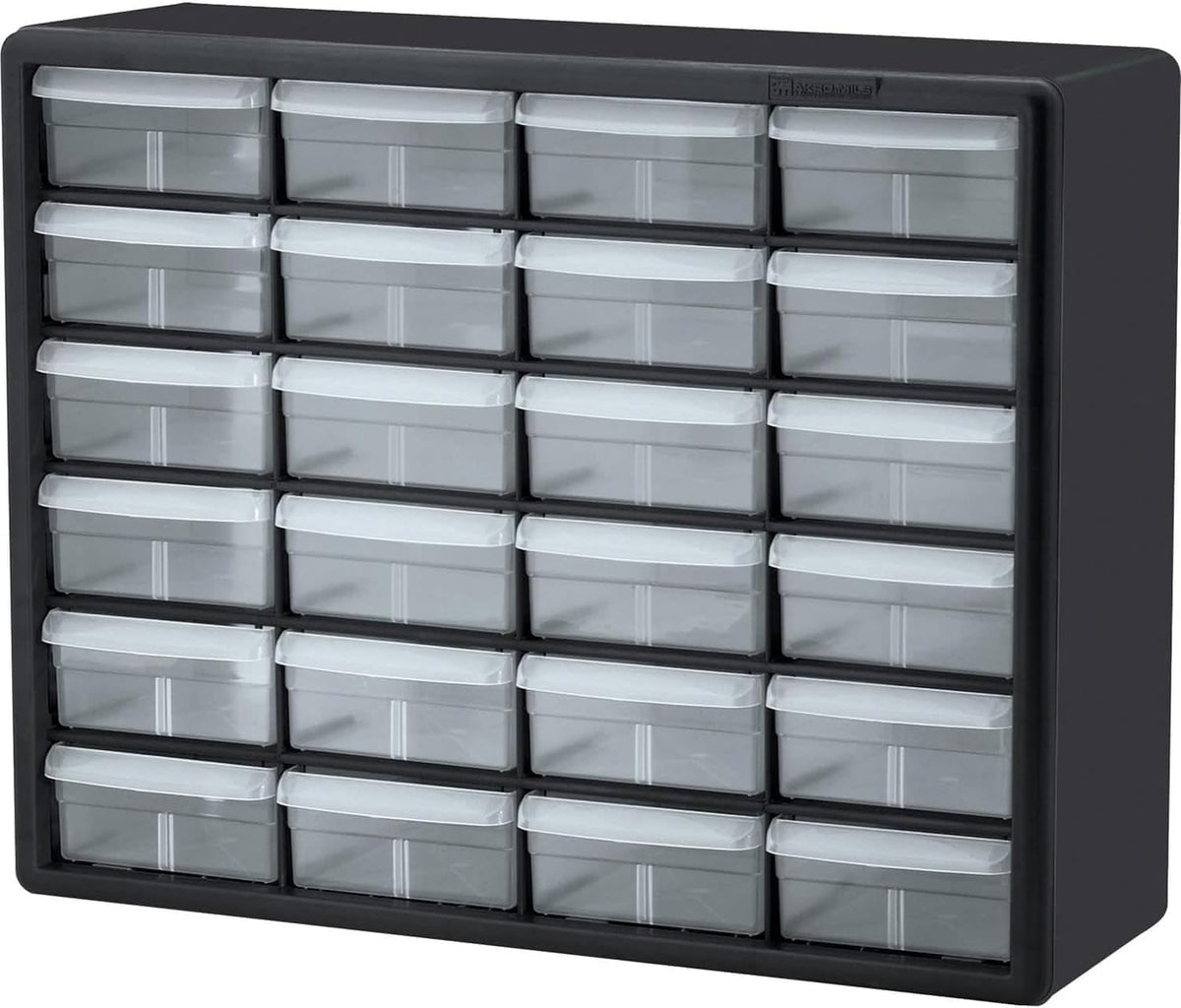 24-Drawer Plastic Drawer StoraCabinet for GaraOrganization, Bead Organizer, Building Bricks Storage, Teacher Toolbox, Makeup Organizer, 20" W x 6" D x 16" H, 10124 Black