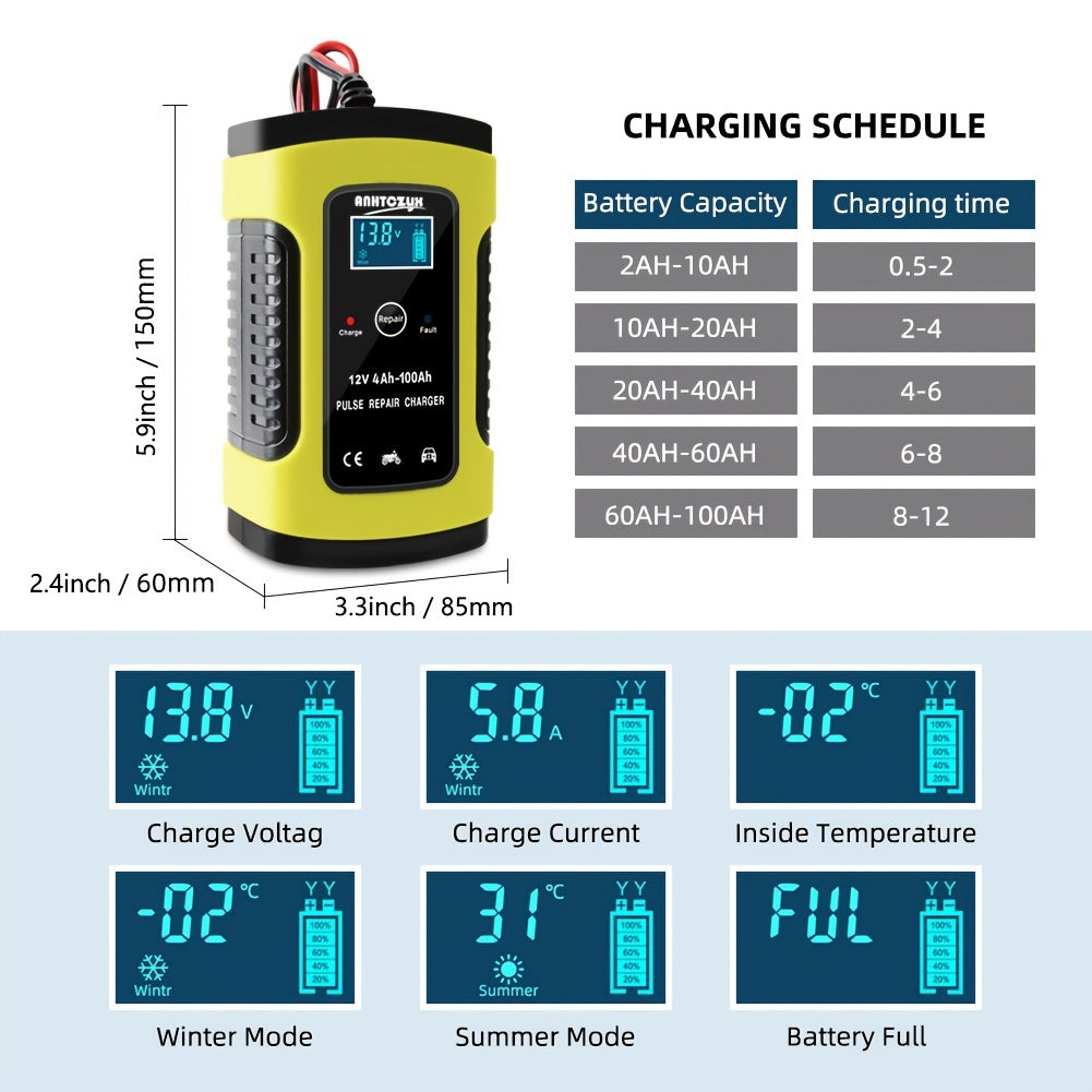 12V 6A Fully-Automatic Smart Trickle Charger: Keep Your Car, Motorcycle, Boat, RV, ATV & Lawn Mower Batteries Charged & Repaired!