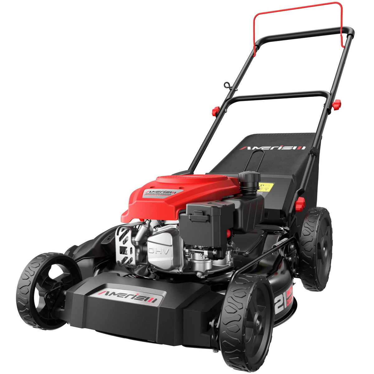 21" Steel Deck Gas Lawn Mower, 3-in-1 Push Mower, 144cc 4-Stroke OHV Engine, 6 Height Adjustment, 1.4 Bushel Grass Catcher with Bagging, Mulching &amp; Side DischarEfficient for Yard Garden