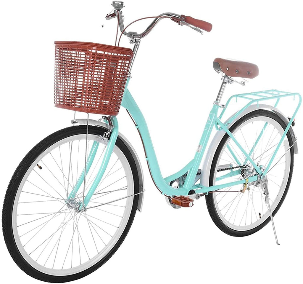 CSBYBD Womens Beach Cruiser Bike-26 Inch Unisex Classic Iron Bicycle with Basket Retro Bicycle Unique Art Deco Scooter,Road Bike,Seaside Travel Bicycle,Comfortable Commuter Bicycle [US Shipping]