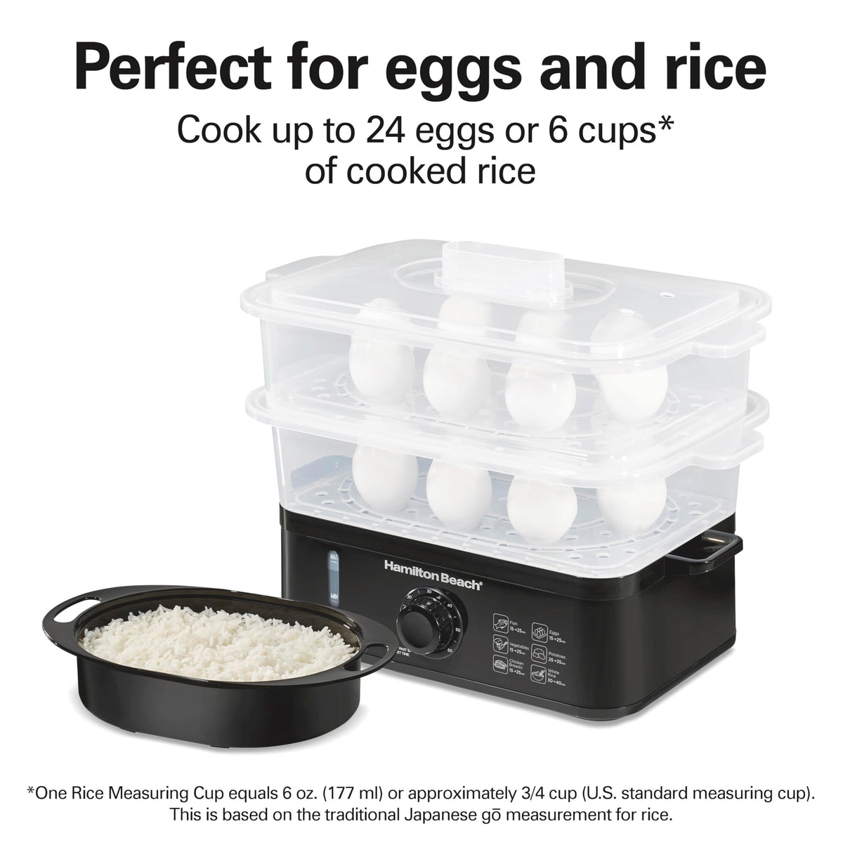 Electric Food Steamer, Rice Cooker & Egg Boiler | For  Healthy Coo| 9.5 Qt. Stackable Three-Tier Bowls For Vegetables and Seafood | Auto Shutoff | Black