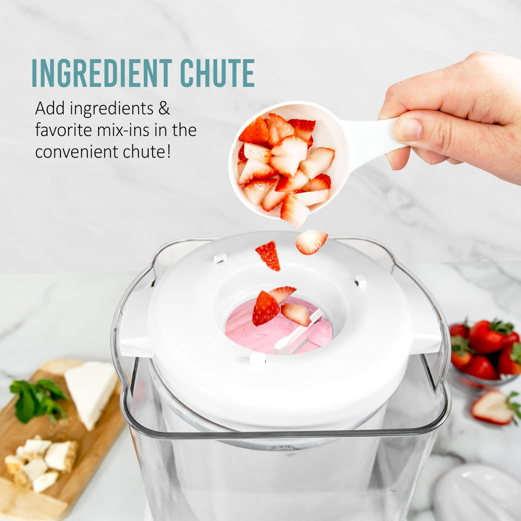 Electric Ice Cream Maker with 2-Qt Double Insulated Gel Canister &  Steel Base - Makes Sorbet, Soft Serve, and Frozen Yogurt - White