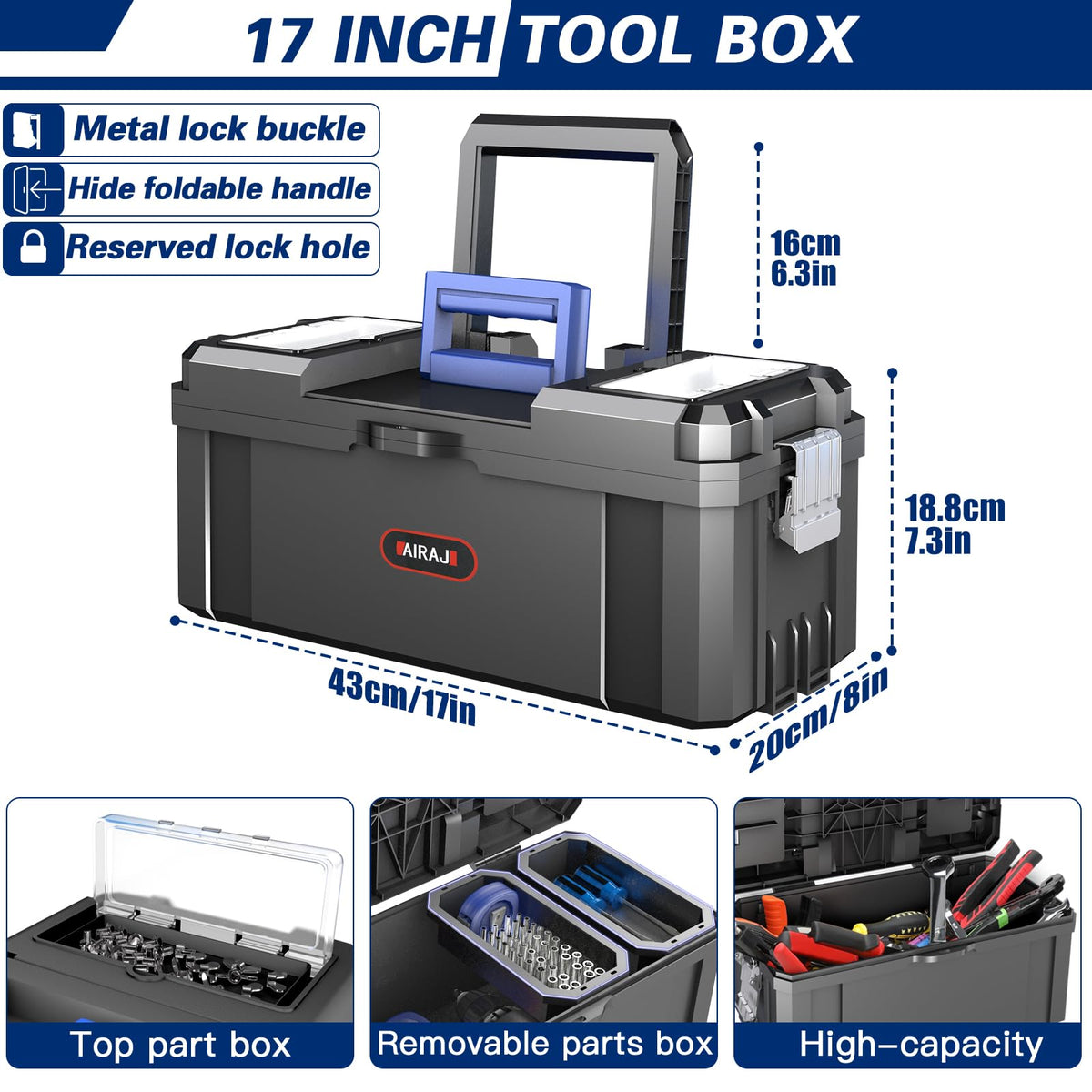3 IN 1 Rolling Tool Box With Wheels,Stackable Tool Box,Modular Tools StoraOrganizer,Top Small Parts Organizer ,With Removable Small Parts Box,for Home,Repair,GaraStorage,17 IN+19 IN+21 IN