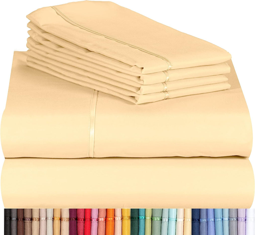LuxClub 6 PC Queen Sheet Set Bamboo Sheets Deep Pockets 18" Eco Friendly Wrinkle Free Cooling Sheets Machine Washable Hotel Bedding Silky Soft - Butter Queen