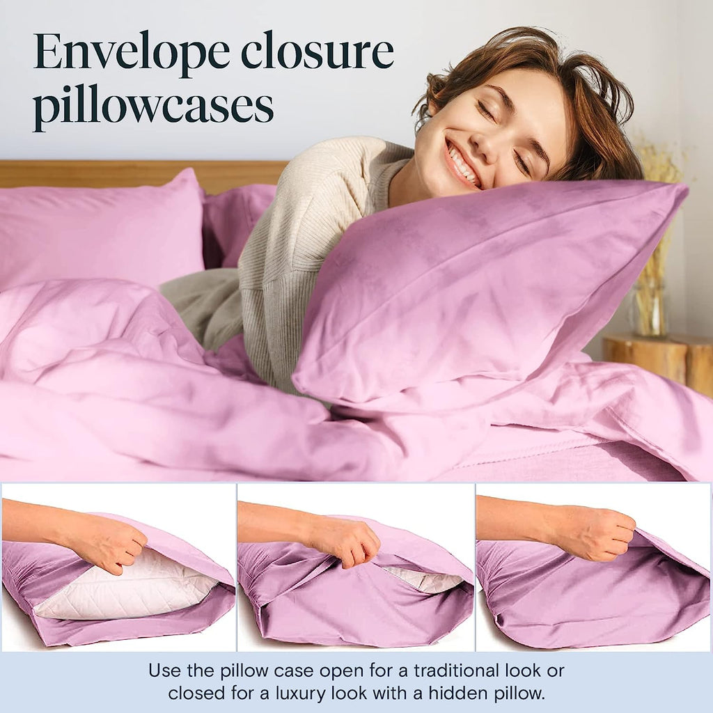 LuxClub 6 PC Queen Sheet Set Bamboo Sheets Deep Pockets 18" Eco Friendly Wrinkle Free Cooling Sheets Machine Washable Hotel Bedding Silky Soft - Light Plum Queen