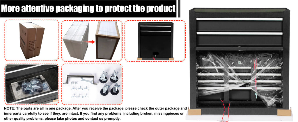 8-Drawer Rolling Tool Chest with Multiple Drawers, Heavy Duty Metal Tool Cabinet for Garaand Workshop Storage, Lockable Top Chest, Black