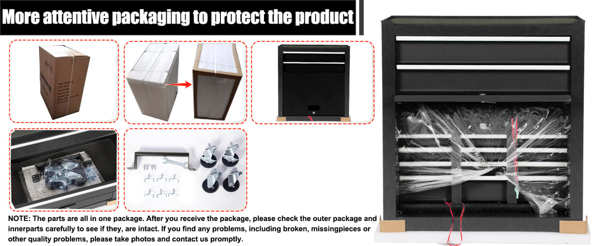 8-Drawer Rolling Tool Chest with Multiple Drawers, Heavy Duty Metal Tool Cabinet for Garaand Workshop Storage, Lockable Top Chest, Black
