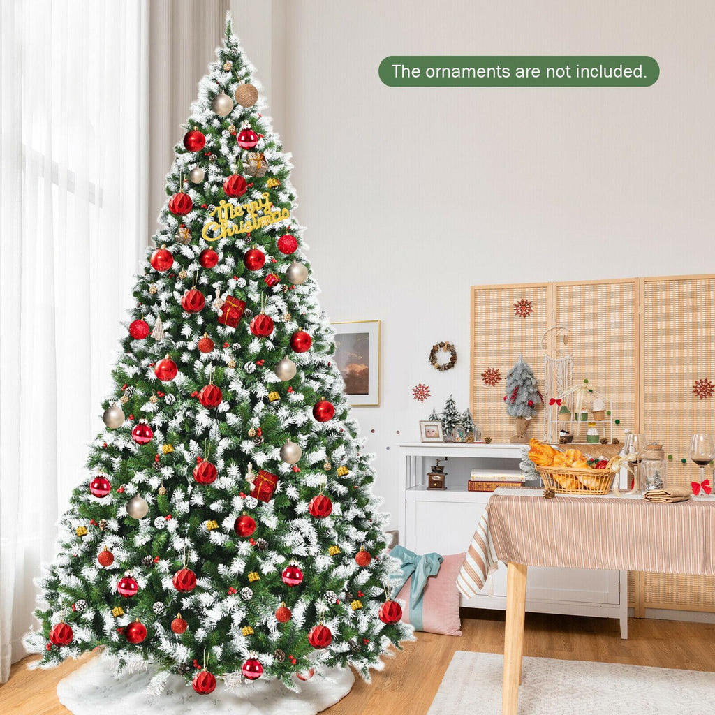 9' Pre-lit Snowy Christmas Tree 2058 Tips w/ Pine Cones &amp; Red Berries