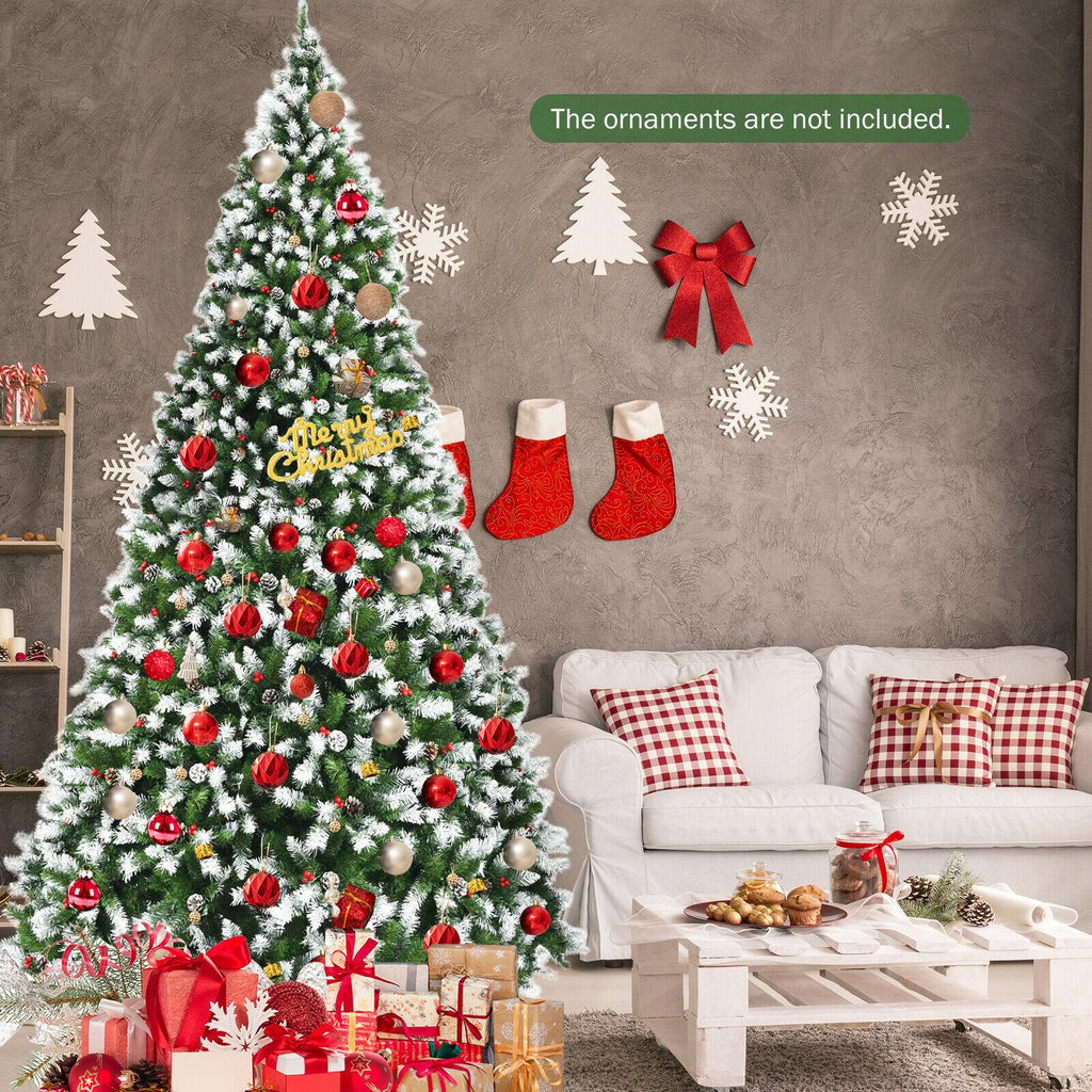 9' Pre-lit Snowy Christmas Tree 2058 Tips w/ Pine Cones &amp; Red Berries