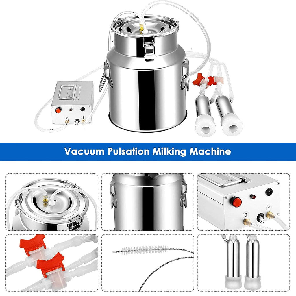 7/14l cow milking machine rechargeable use electric vacuum pulsation suction pump milker machine suitable for farms or daily family portable with brush milk lining (14l)