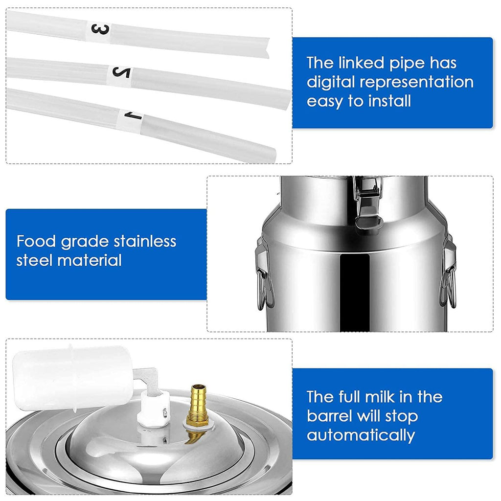 7/14l cow milking machine rechargeable use electric vacuum pulsation suction pump milker machine suitable for farms or daily family portable with brush milk lining (14l)