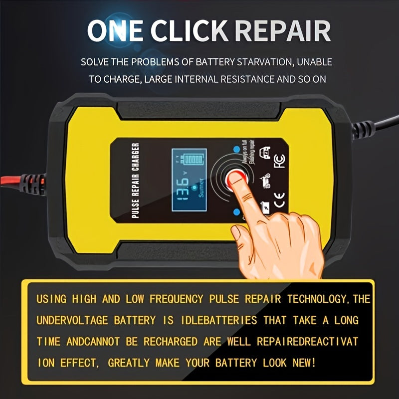 12V 6-Amp Intelligent Car Motorcycle Battery Charger: Smart Digital LCD Display, Pulse Repair & VRLA/AGM/Lead Acid Charging