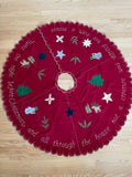 1990 Anthropologie Red Embroidered Christmas Tree Skirt 55