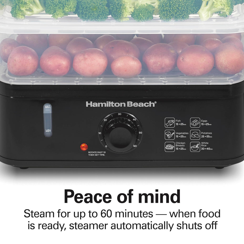 Electric Food Steamer, Rice Cooker & Egg Boiler | For  Healthy Coo| 9.5 Qt. Stackable Three-Tier Bowls For Vegetables and Seafood | Auto Shutoff | Black