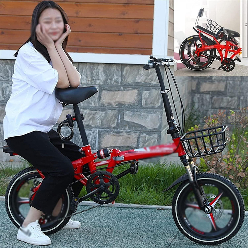 CHICAI Bike 7 Speed Folding Mini Compact High-Carbon Steel Bicycle, Disc Brake, 16in/20in Wheels, Back Rack (Color : White, Size : 20in)
