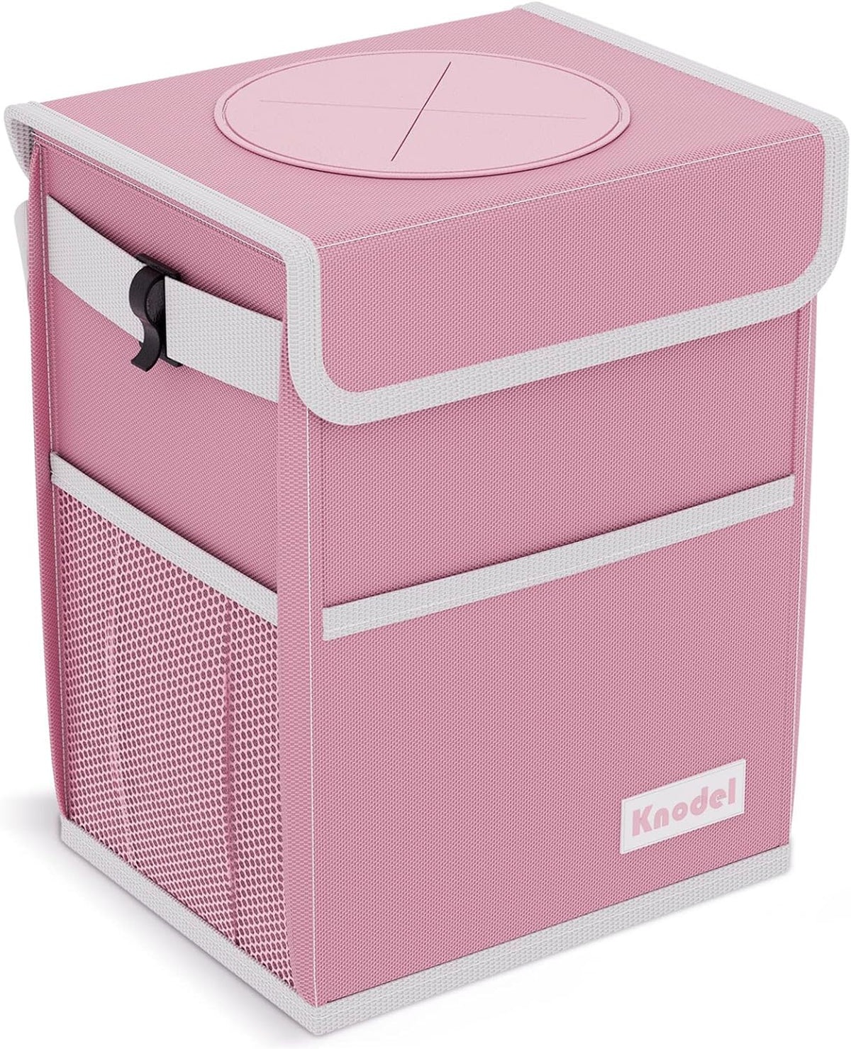 K KNODEL Car Trash Can, Waterproof Garbage Bag with Lid, Leak-Proof Car Trash Bin, Car Trash Hanging (Pink, Medium)