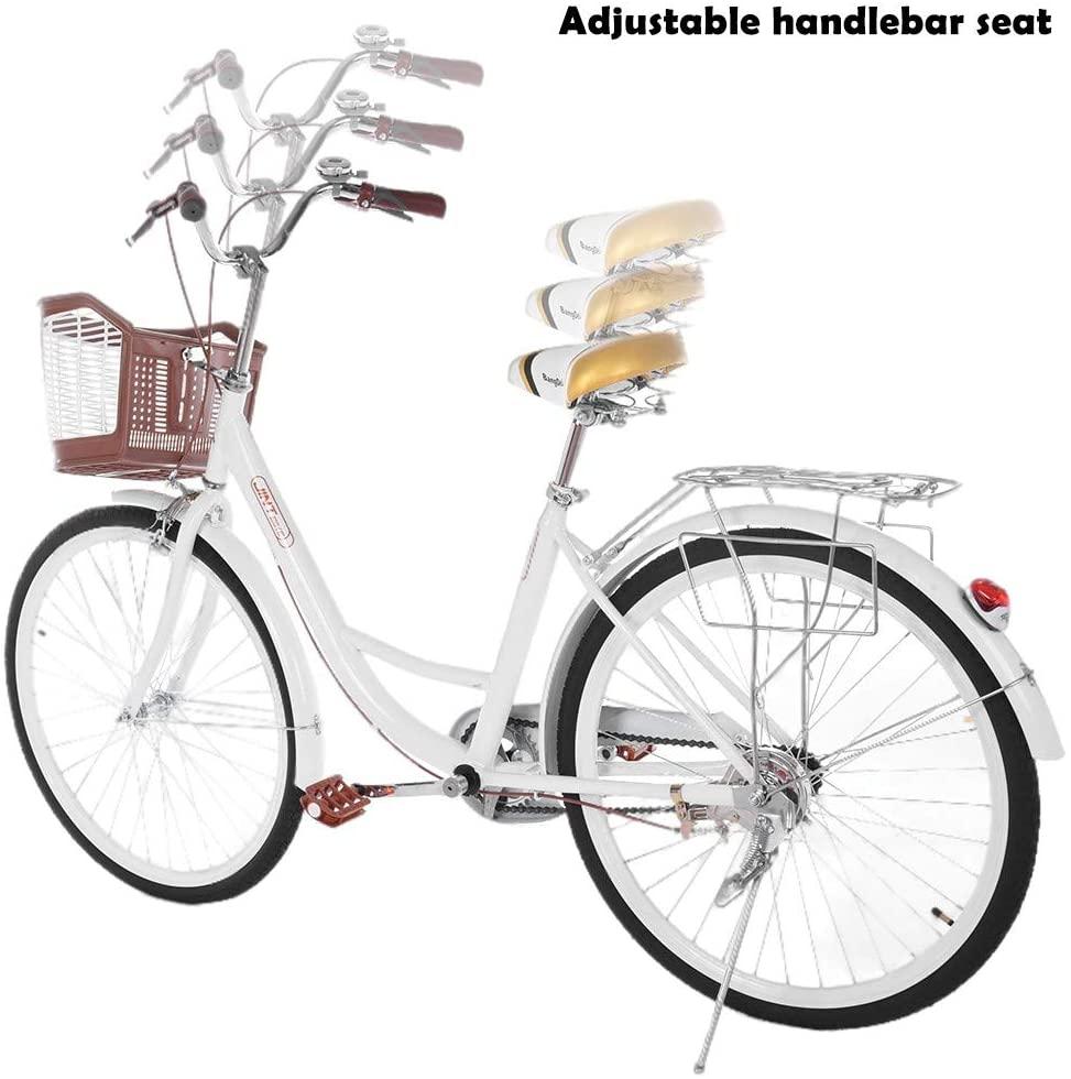 Womens Beach Cruiser Bike-26 Inch Unisex Classic Iron Bicycle with Basket Retro Bicycle Unique Art Deco Scooter,Road Bike,Seaside Travel Bicycle,Comfortable Commuter Bicycle