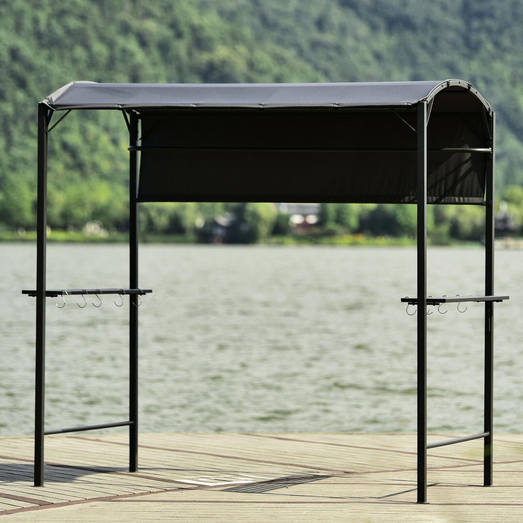 Steel Backyard Patio BBQ Grill Gazebo with Side Awning Bar Counters Hooks YO