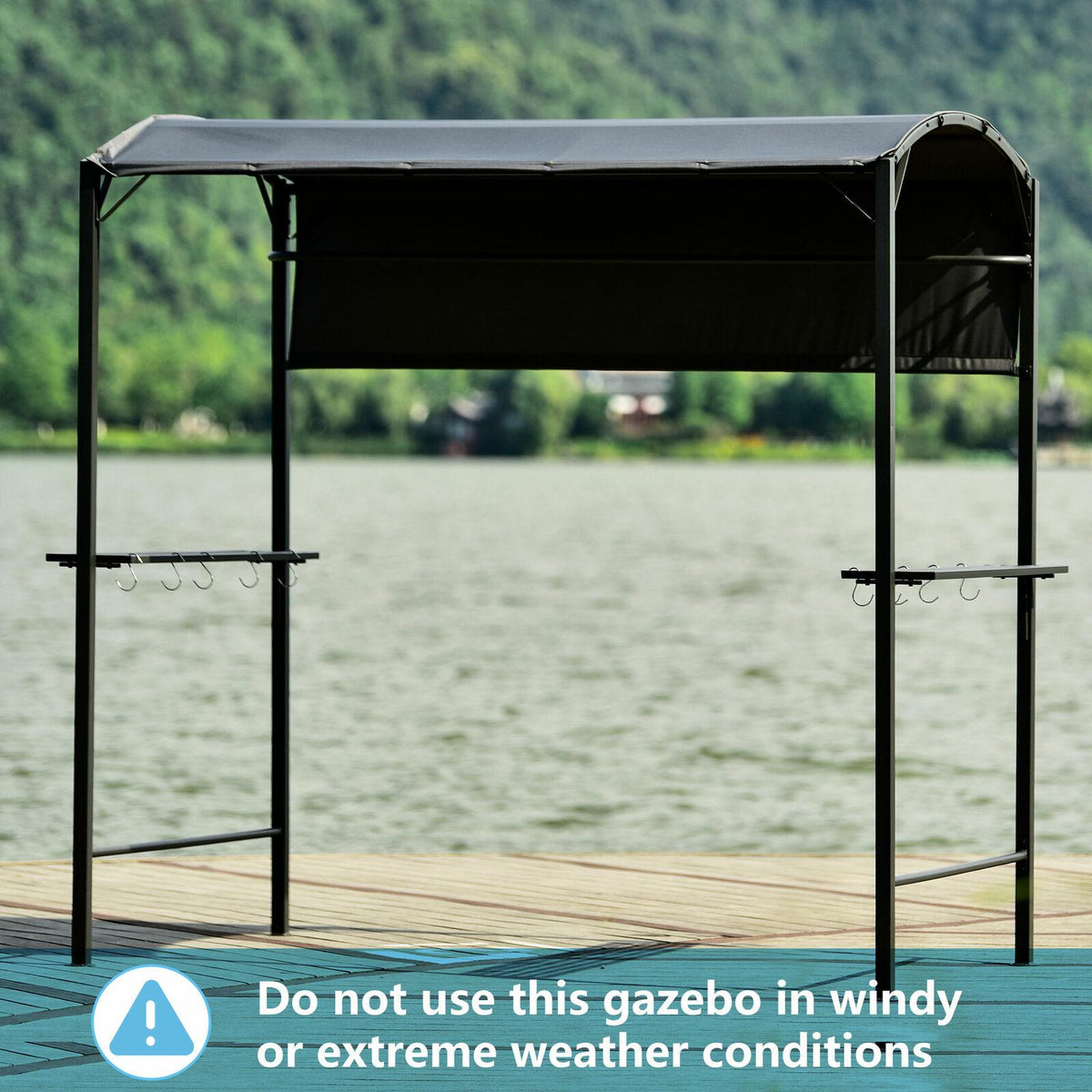 Steel Backyard Patio BBQ Grill Gazebo with Side Awning Bar Counters Hooks YO