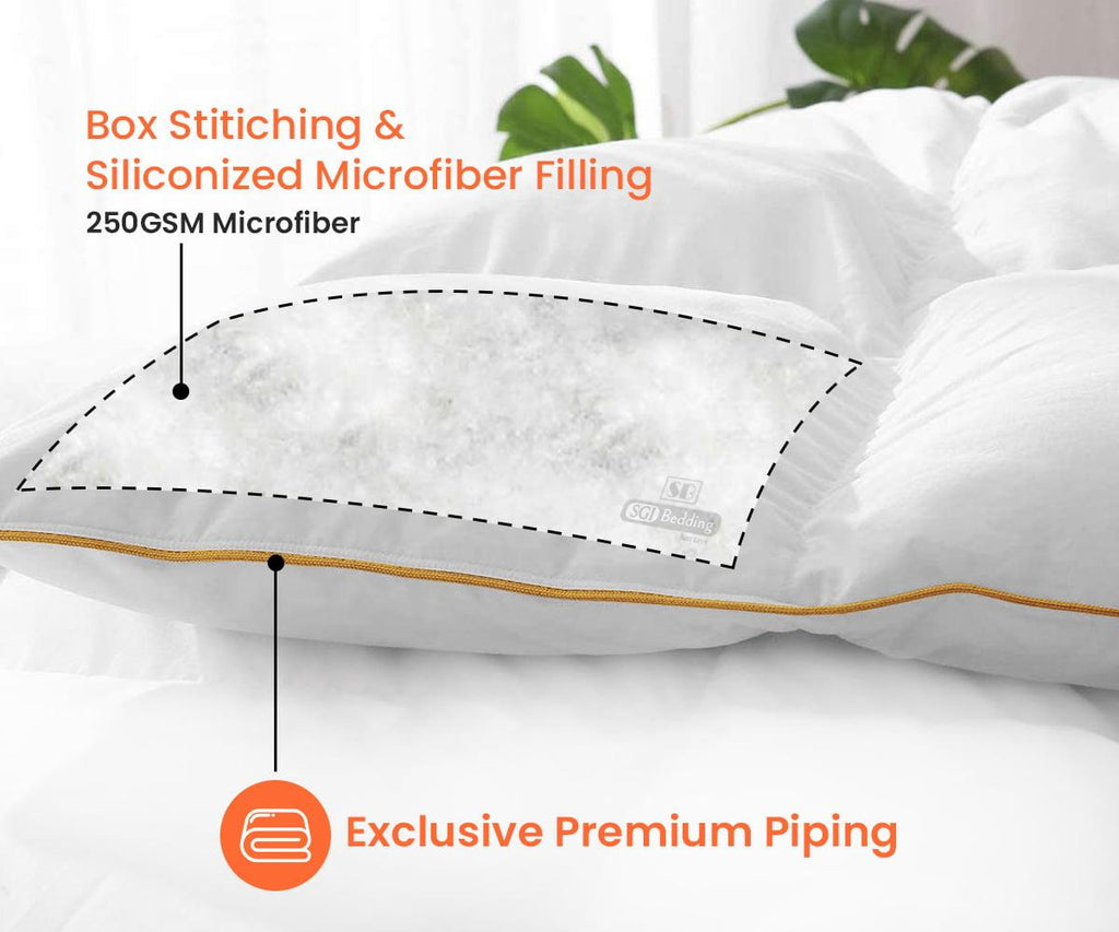 Twin Comforter Pinch Moss 300 GSM Plush Siliconized Microfiber Fill Duvet Insert Box Stiched Quilted Fluffy Soft 600 TC Egyptian Cotton Shell with Piping &amp; Pillowcases