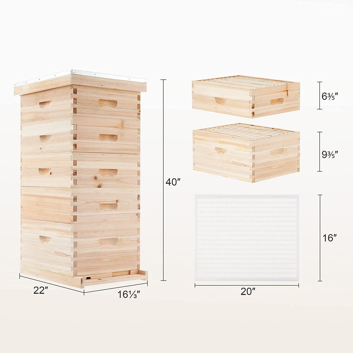 co-z 5 layer bee hive, beehive for honey, bee box beekeeping supplies, hive kit for starter beekeeper (no frames)