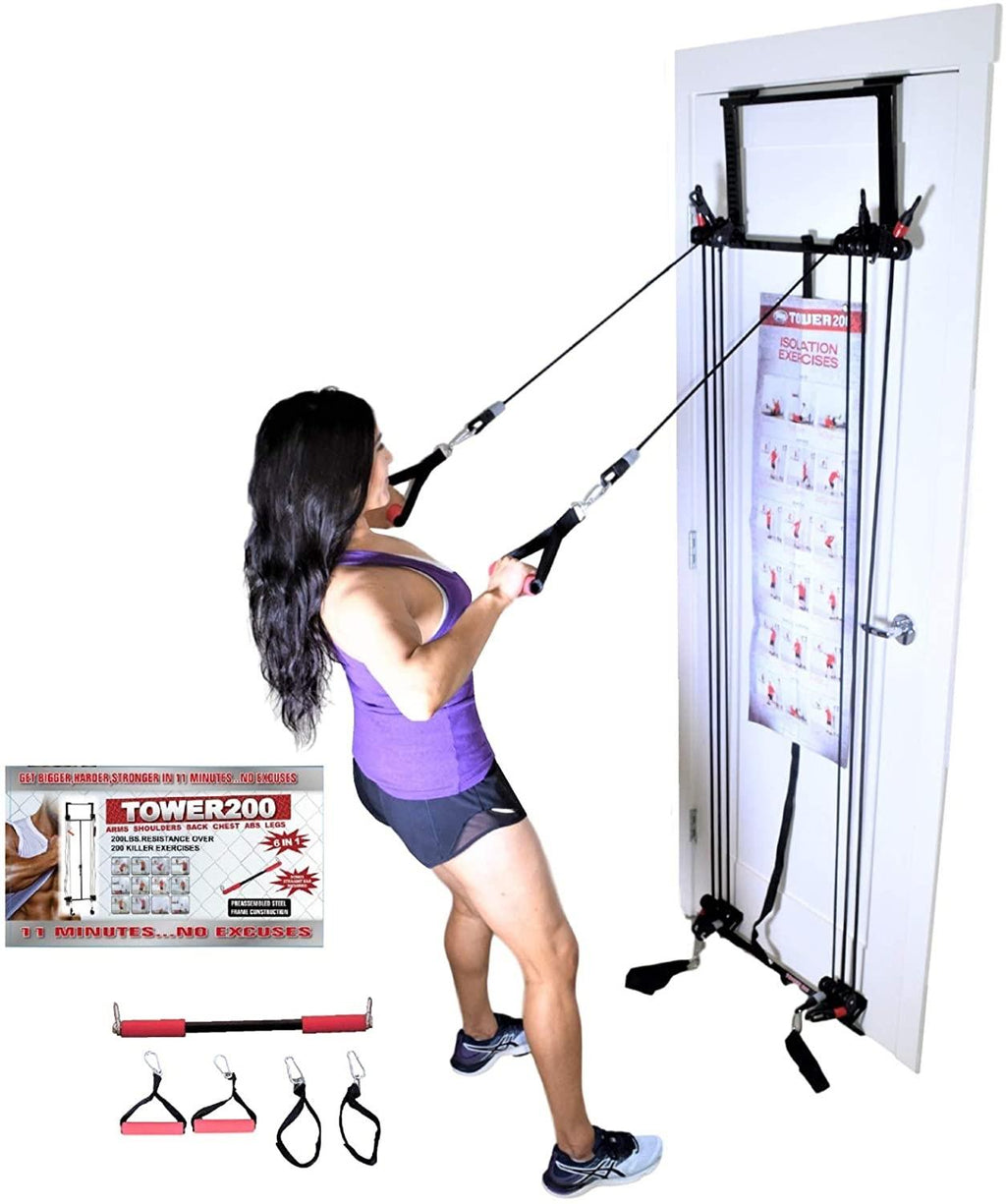 Tower 200 Door Gym Full Body Home Gym Exercise Fitness Workout System Strength Training including Straight Resistance Bar, DVD, Exercise Chart