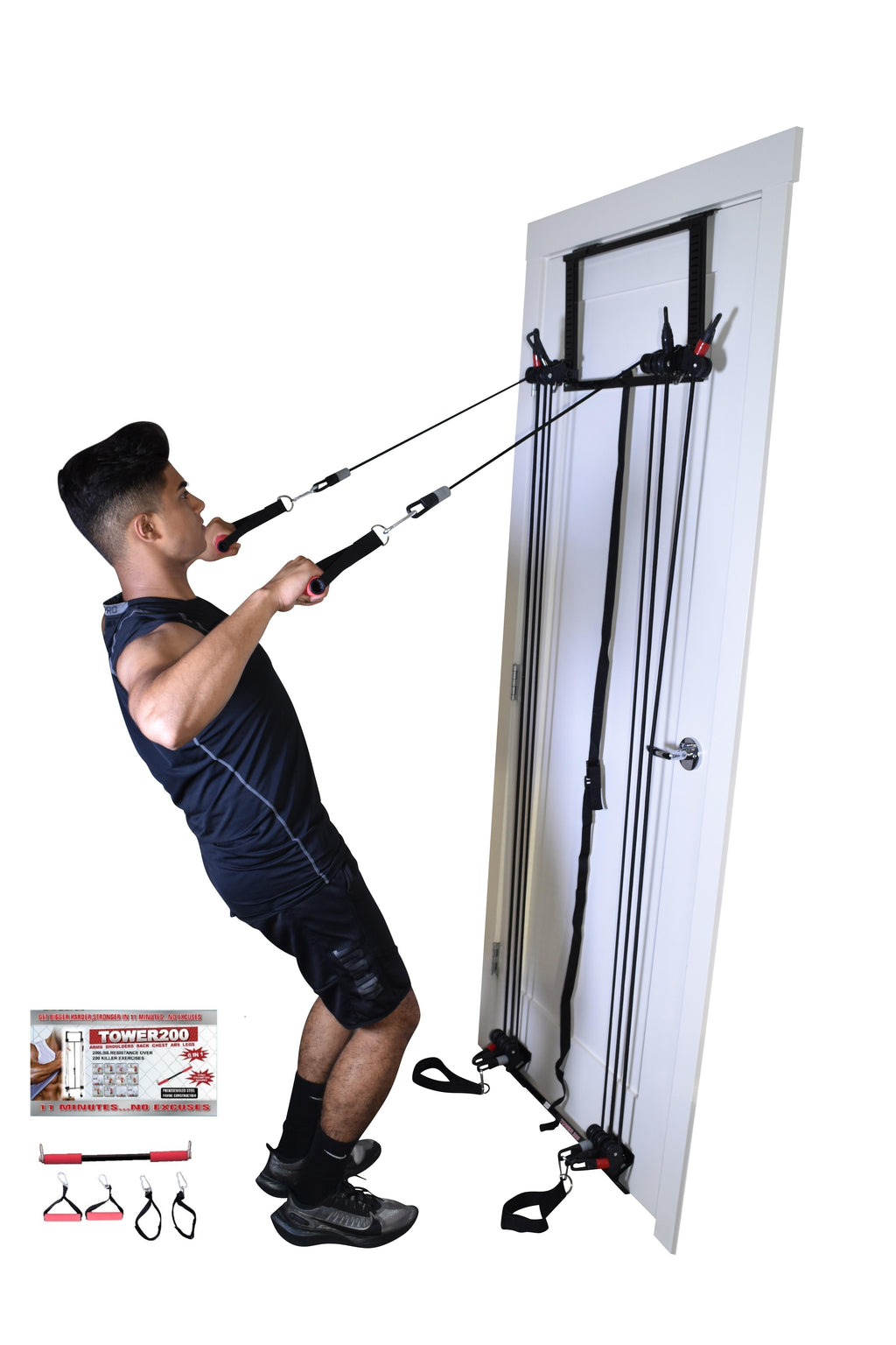 Tower 200 Door Gym Full Body Home Gym Exercise Fitness Workout System Strength Training including Straight Resistance Bar, DVD, Exercise Chart