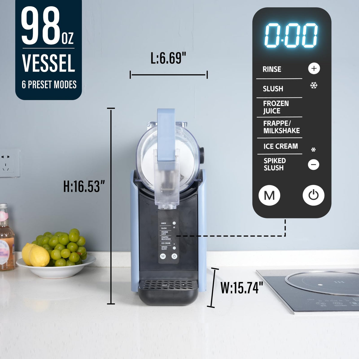 98oz Slushie Machine for Home with No Ice Needed, 6 Preset Programs, Self-Cleaning Function, Quiet Operation, Perfect for MaFrozen Margaritas, Milkshakes, Smoothies, Frappes, Blue