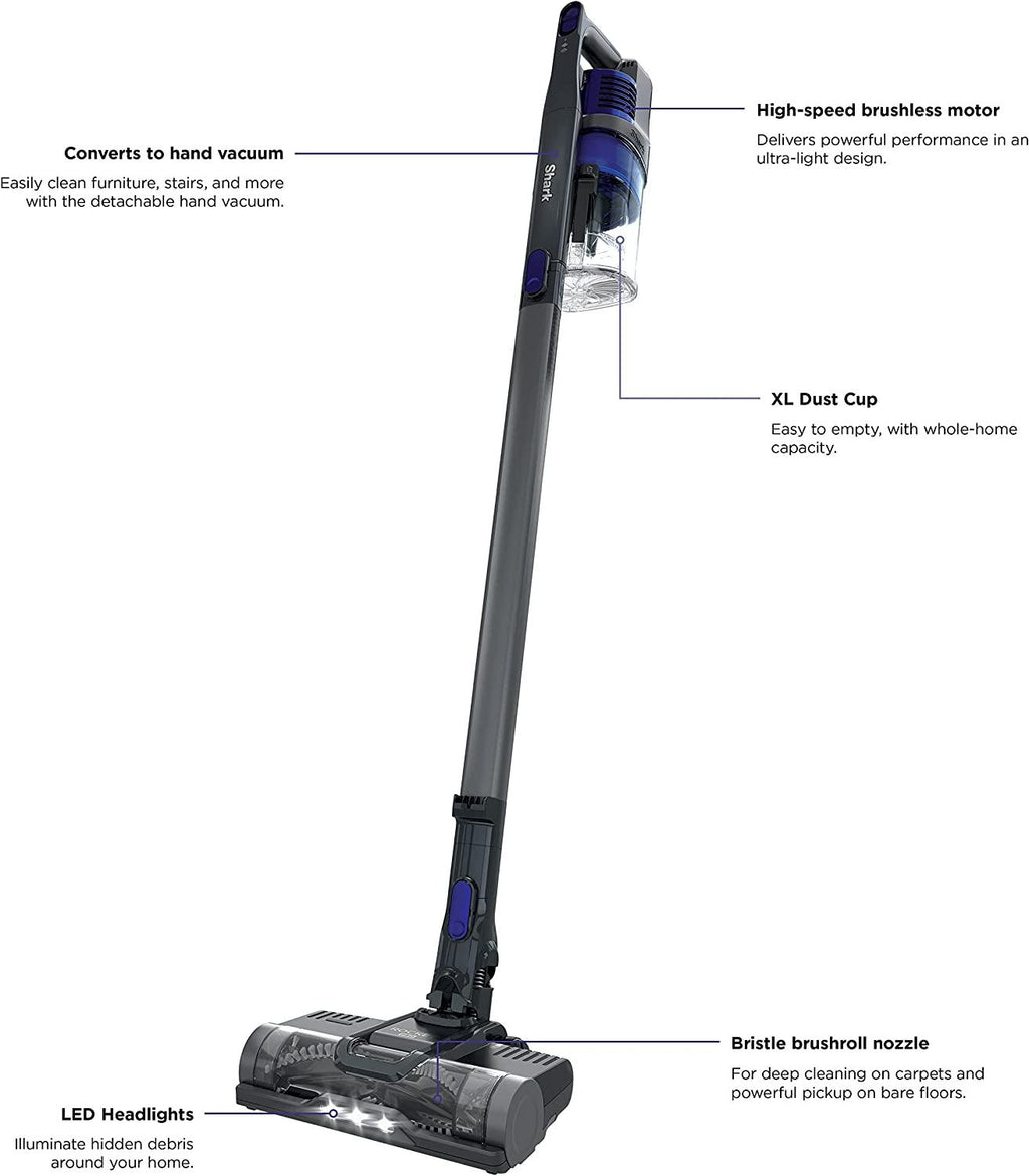 Shark IX141 Pet Cordless Stick Vacuum with XL Dust Cup, LED Headlights, Removable Handheld, Crevice Tool &amp; Pet Multi-Tool, 40min Runtime, Grey/Iris