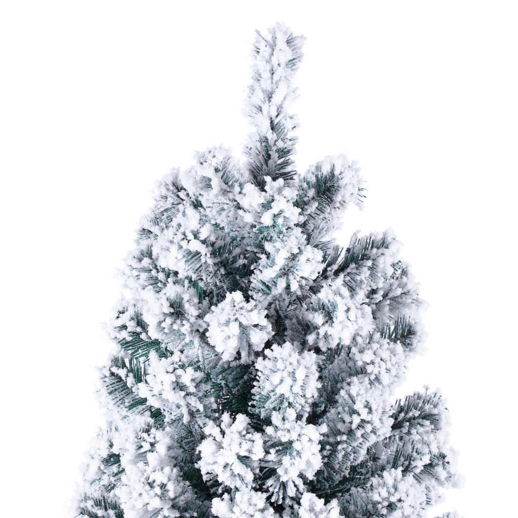 9' Christmas Tree with String Lights, Green and White PVC Flocking Snow Premium Holiday with Branches including Foldable Metal Base
