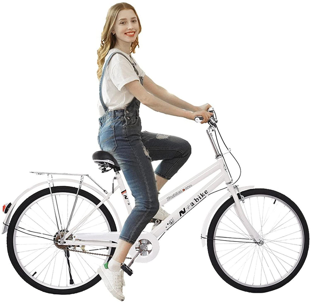 VISDRON Beach Cruiser Bike for Woman, 24 Inch Single-Speed Commuter Bike Women, Classic Retro Bicycle, Seaside Travel Bicycle, Comfortable Commuter Bicycles