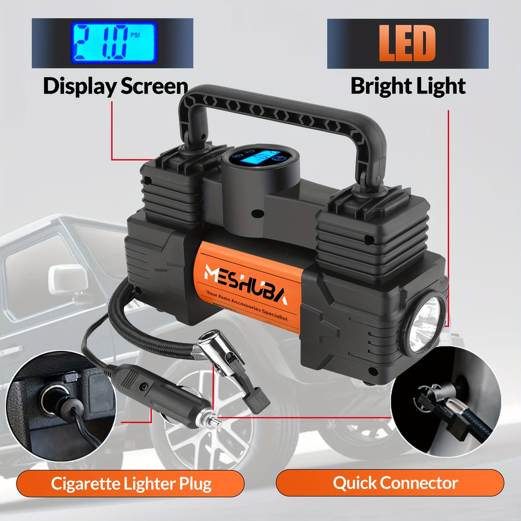 MESHUBA Tire Inflator 12V Portable Air Compressor, 150PSI Air Pump For Car Tires With Digital Pressure GauFor Car Bike Motor Ball, Orange
